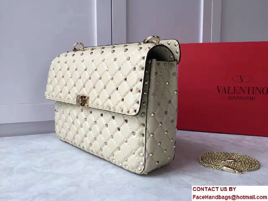 Valentino Rhombus Rockstud Spike Large Chain Shoulder Bag White 2017