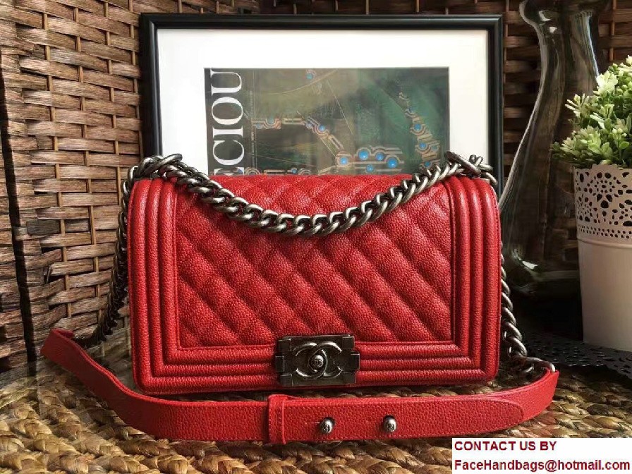 chanel caviar le boy red bag with silver hardware - Click Image to Close