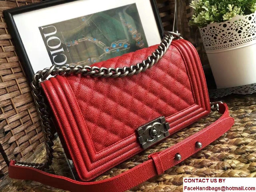 chanel caviar le boy red bag with silver hardware