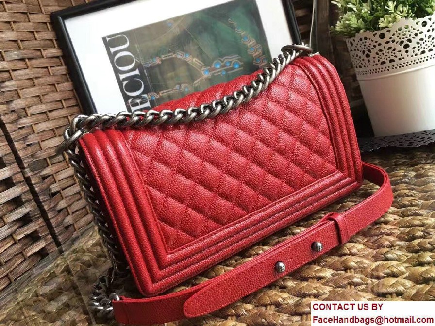 chanel caviar le boy red bag with silver hardware