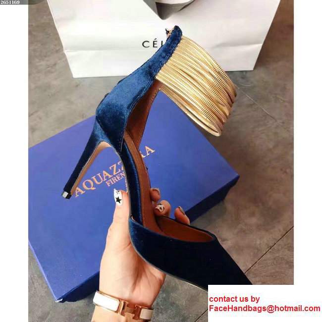 Aquazzura Cords Suede Heel 9cm Hello Lover Pumps Blue 2017