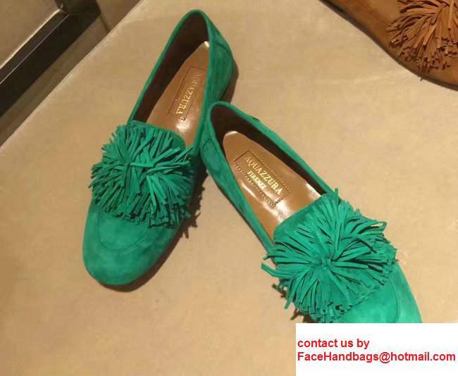 Aquazzura Suede Wild Loafer Flat Green 2017