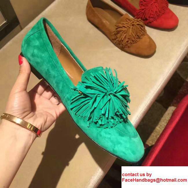 Aquazzura Suede Wild Loafer Flat Green 2017