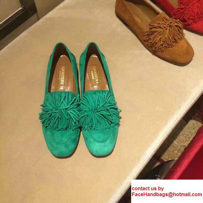 Aquazzura Suede Wild Loafer Flat Green 2017