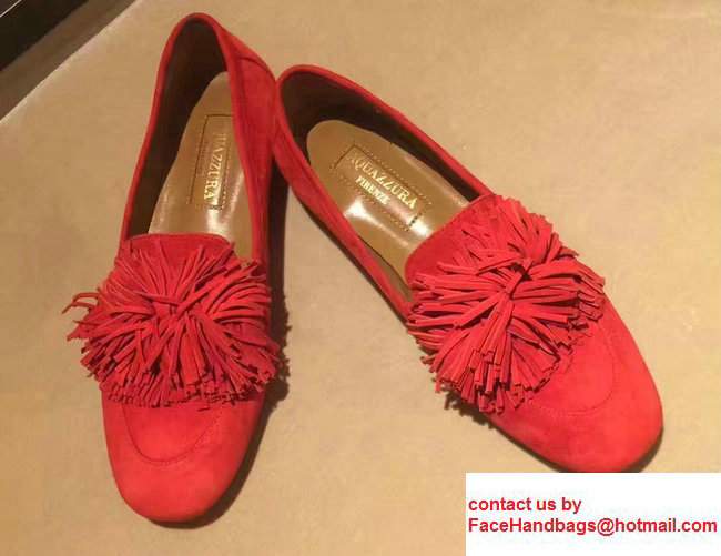 Aquazzura Suede Wild Loafer Flat Red 2017