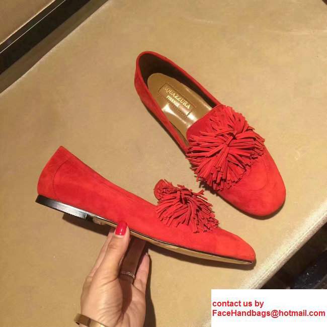 Aquazzura Suede Wild Loafer Flat Red 2017