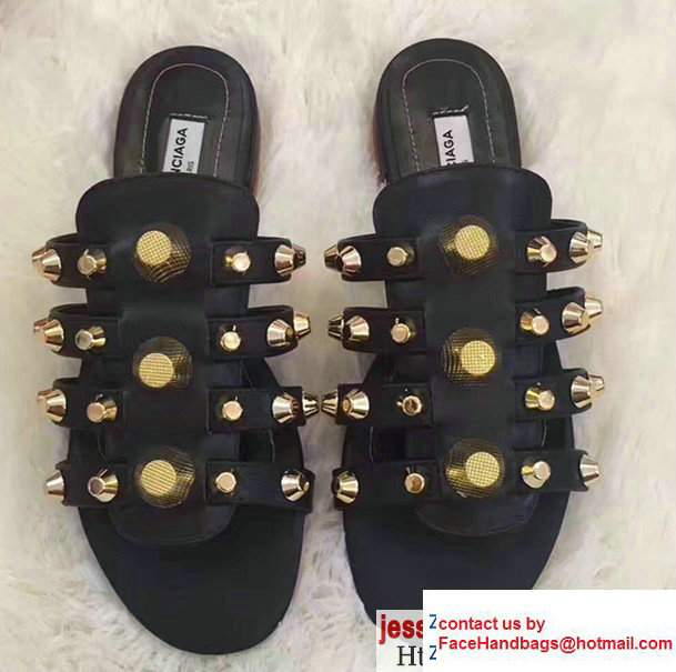 Balenciaga Giant Gold Metal Studs Mules Sandals Black 02 2017 - Click Image to Close