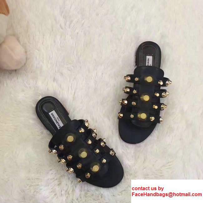 Balenciaga Giant Gold Metal Studs Mules Sandals Black 02 2017