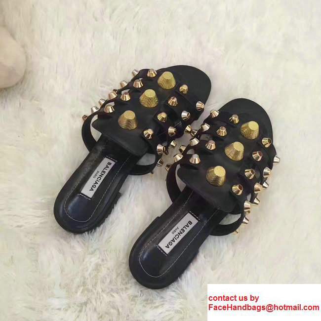 Balenciaga Giant Gold Metal Studs Mules Sandals Black 02 2017