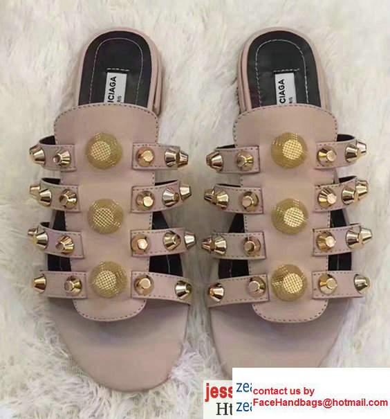 Balenciaga Giant Gold Metal Studs Mules Sandals Pink 2017