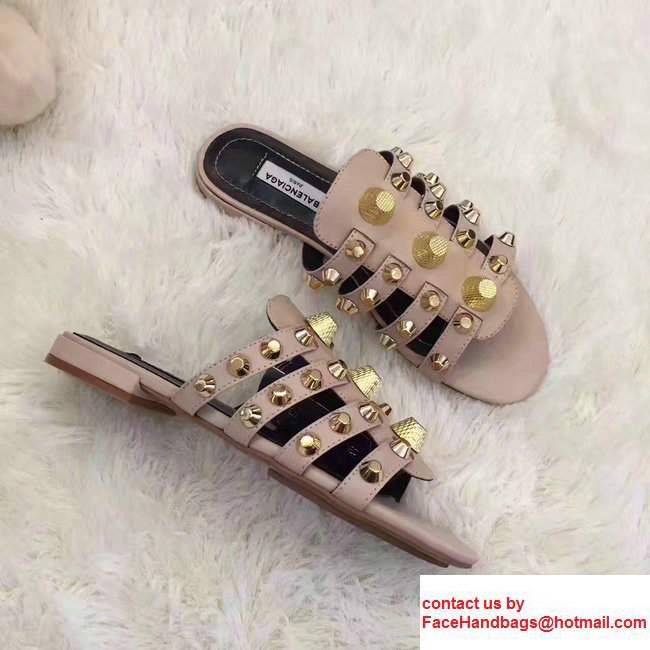 Balenciaga Giant Gold Metal Studs Mules Sandals Pink 2017