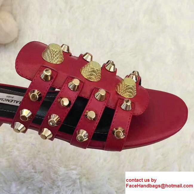 Balenciaga Giant Gold Metal Studs Mules Sandals Red 2017