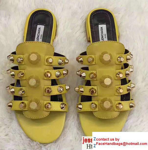 Balenciaga Giant Gold Metal Studs Mules Sandals Yellow 2017