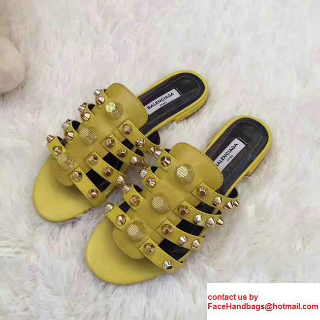 Balenciaga Giant Gold Metal Studs Mules Sandals Yellow 2017