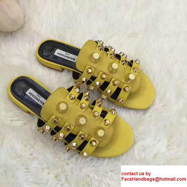 Balenciaga Giant Gold Metal Studs Mules Sandals Yellow 2017