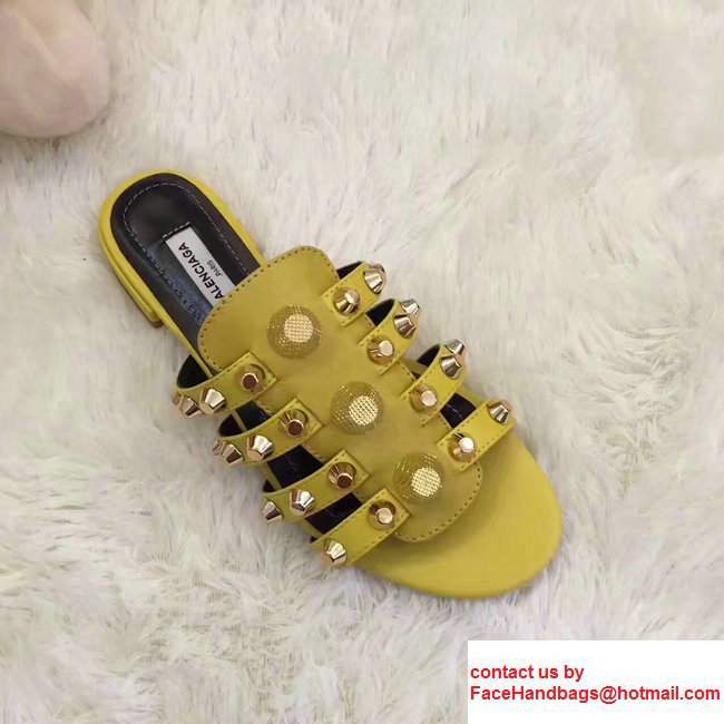 Balenciaga Giant Gold Metal Studs Mules Sandals Yellow 2017