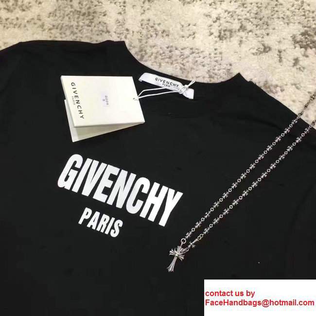 Givenchy Black Cotton Plain LetterPrint Broken Hole DesignT-Shirt 2017