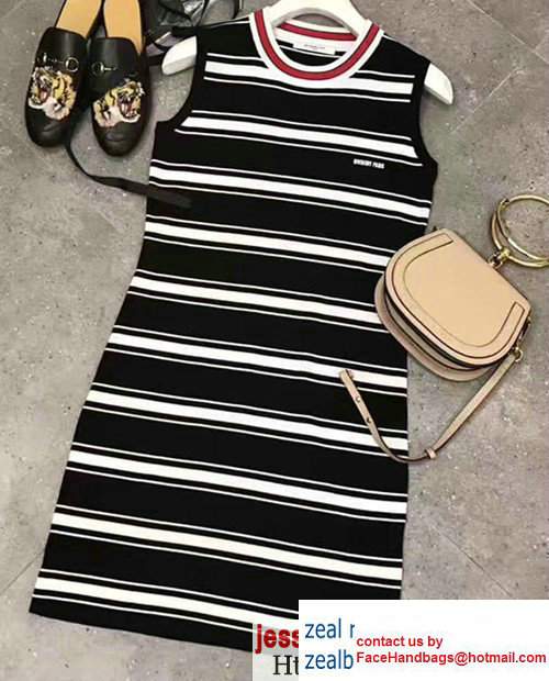 Givenchy Black Striped Sleeveless Round Neck Knitted Slim Mini Dress 2017