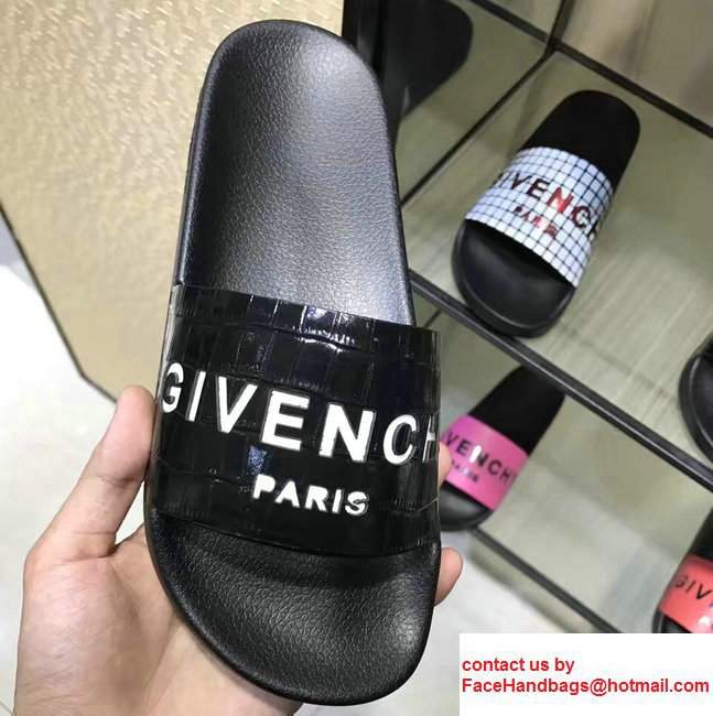 Givenchy Logo Print Slipper Sandals Croco Pattern Black 2017