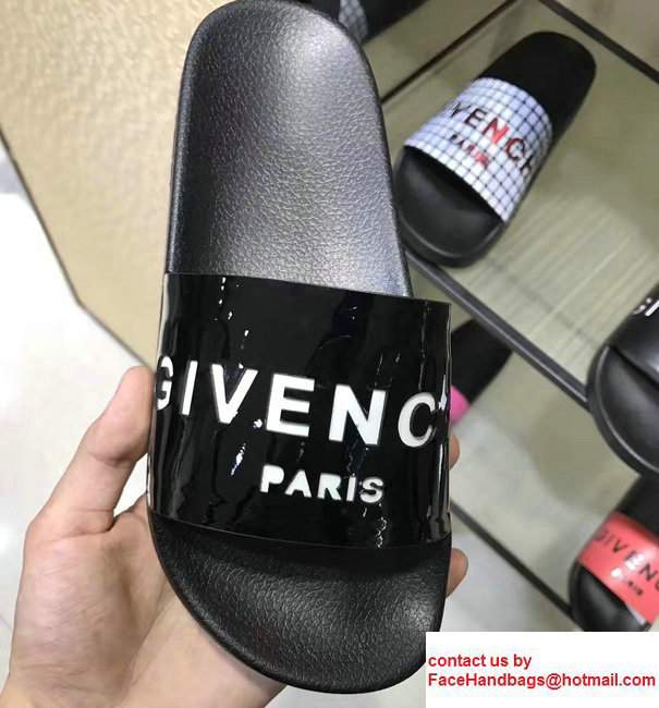 Givenchy Logo Print Slipper Sandals Patent Black 2017