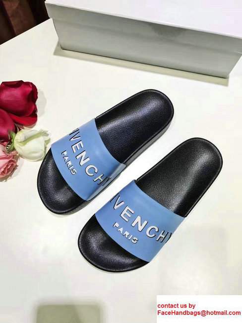 Givenchy Logo Print Slipper Sandals Sky Blue 2017