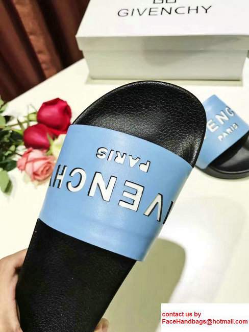 Givenchy Logo Print Slipper Sandals Sky Blue 2017