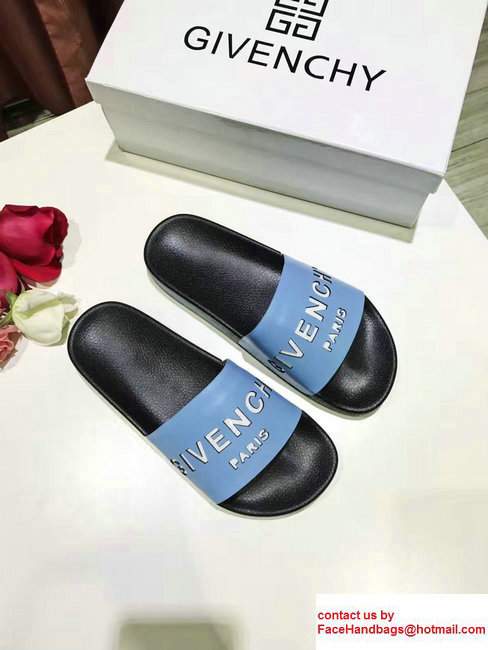 Givenchy Logo Print Slipper Sandals Sky Blue 2017