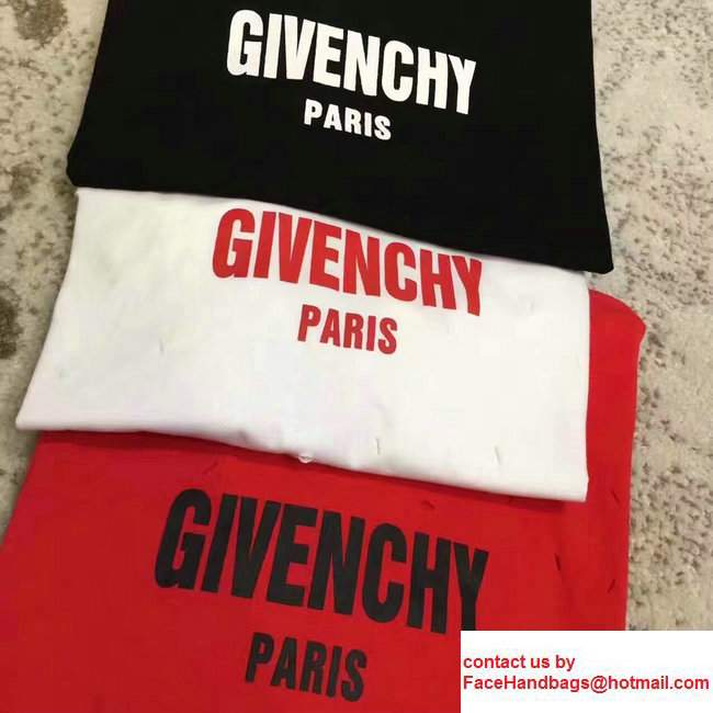 Givenchy Red Cotton Plain Letter Print Broken Hole DesignT-Shirt 2017