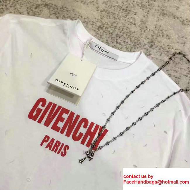 Givenchy White Cotton Plain Letter Print Broken Hole DesignT-Shirt 2017