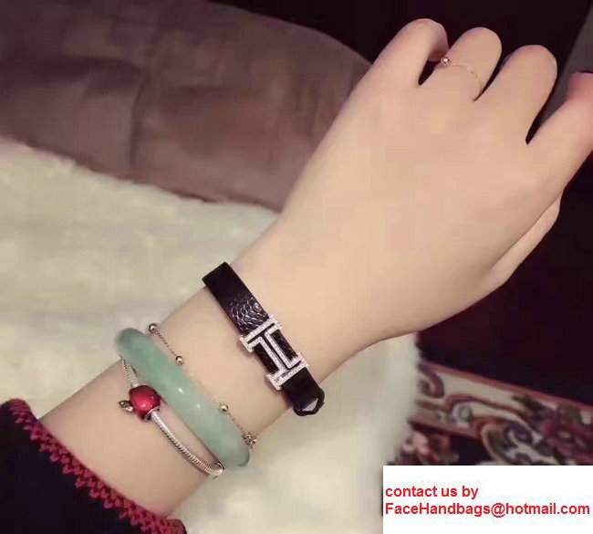 Hermes Leather Bracelet BlackH11