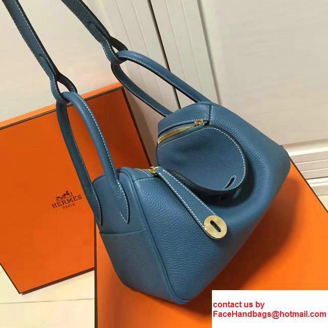 Hermes Leather Lindy 26/30cm Bag Dark Blue