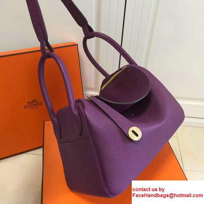 Hermes Leather Lindy 26/30cm Bag Purple