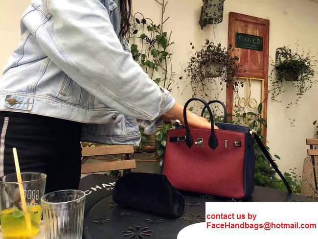 Hermes Mini Birkin 25cm Bag in Original Togo Leather Bag Burgundy/Dark Blue