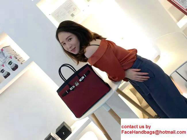 Hermes Mini Birkin 25cm Bag in Original Togo Leather Bag Burgundy/Dark Blue