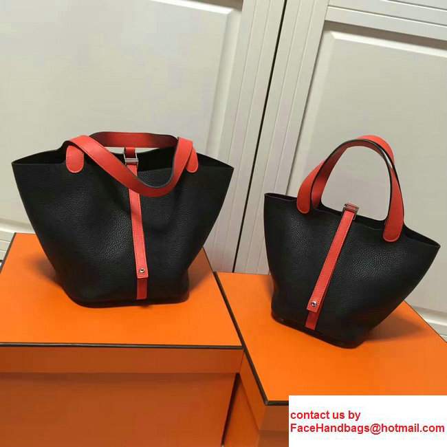 Hermes Original Togo Leather Picotin Lock PM/MM Bag Black/Orange