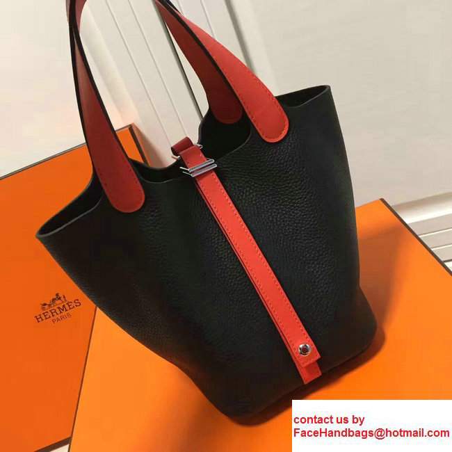 Hermes Original Togo Leather Picotin Lock PM/MM Bag Black/Orange