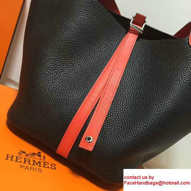 Hermes Original Togo Leather Picotin Lock PM/MM Bag Black/Orange