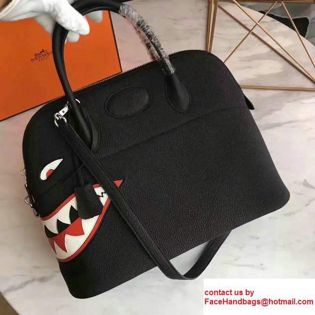 Hermes Shark Print Bolide Tote Bag in Original Leather Black