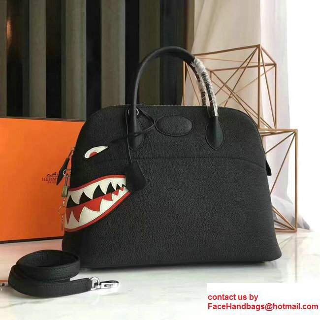 Hermes Shark Print Bolide Tote Bag in Original Leather Black