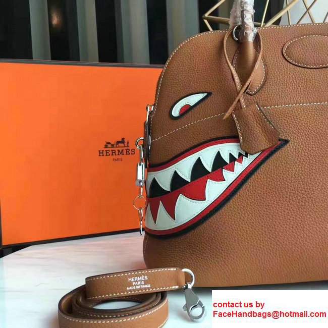 Hermes Shark Print Bolide Tote Bag in Original Leather Brown