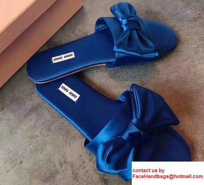 Miu Miu Bow Slipper Sandals Blue 2017