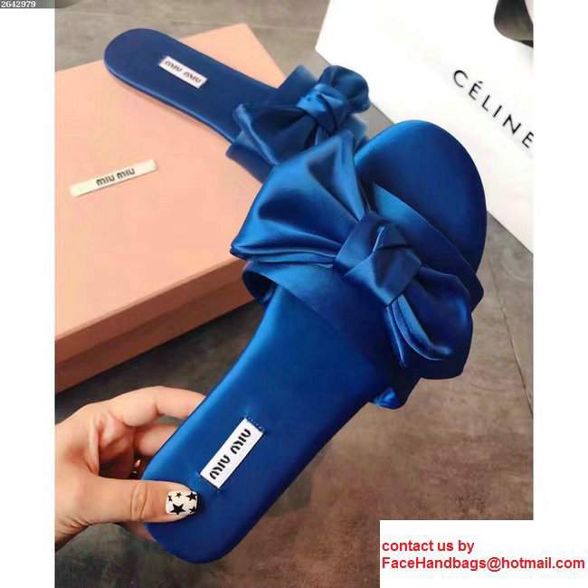 Miu Miu Bow Slipper Sandals Blue 2017