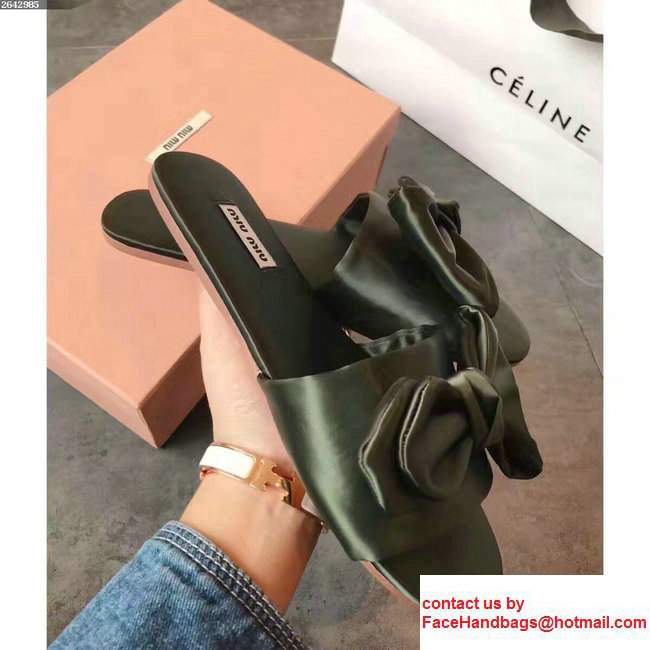 Miu Miu Bow Slipper Sandals Dark Green 2017