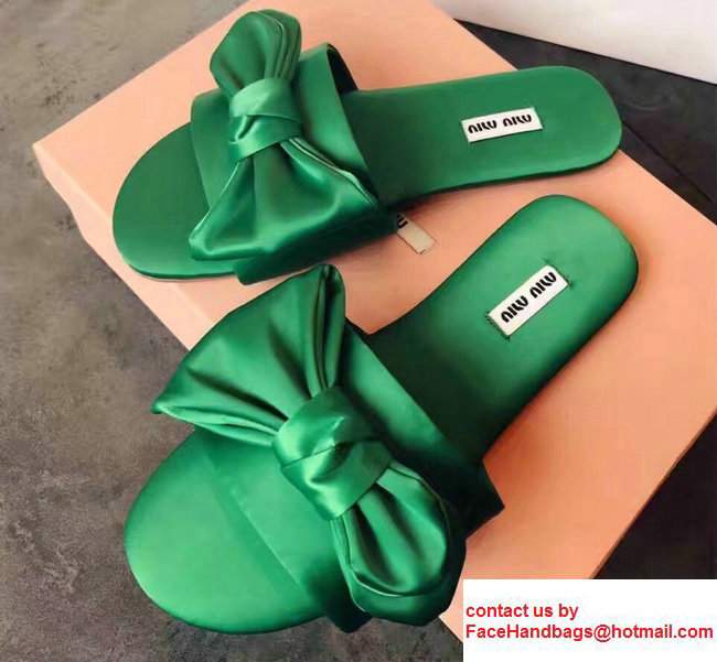 Miu Miu Bow Slipper Sandals Green 2017