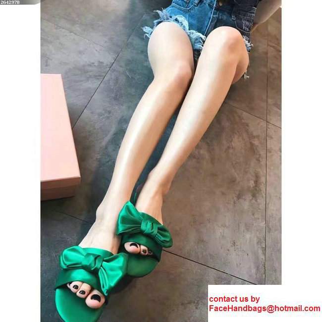 Miu Miu Bow Slipper Sandals Green 2017