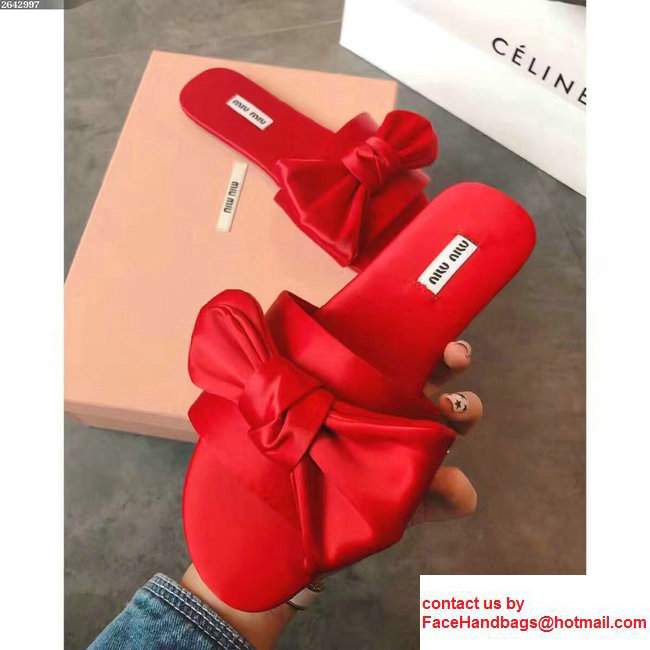 Miu Miu Bow Slipper Sandals Red 2017