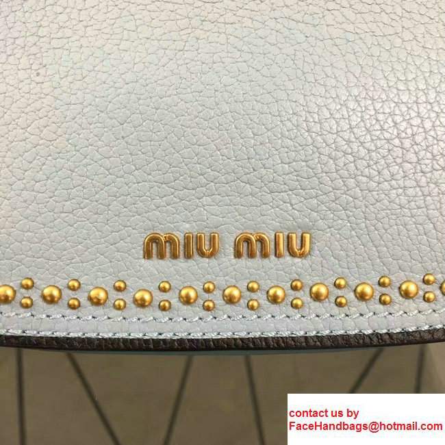 Miu Miu Embellished Studs And Jeweled Buckle Lux Madras Shoulder Bag 5BH019 Blue 2017