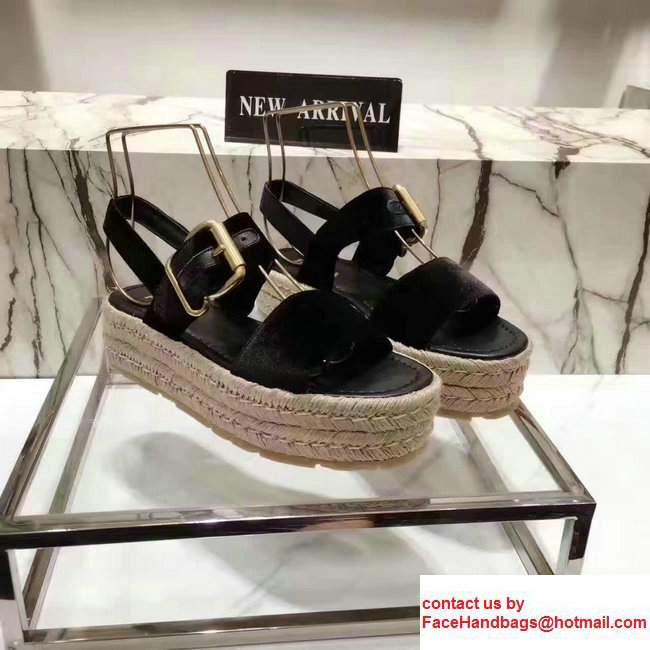 Prada 40mm Cord-covered Wedge HeelVelvet Scandal Black 2017