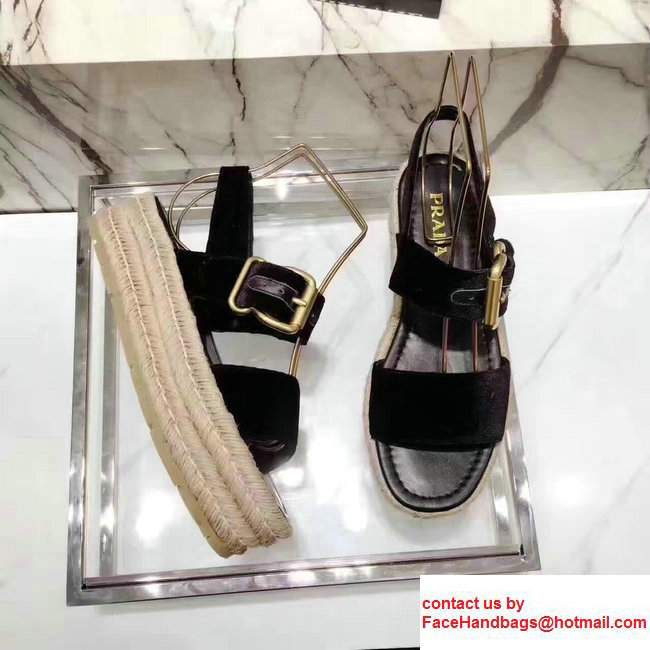 Prada 40mm Cord-covered Wedge HeelVelvet Scandal Black 2017