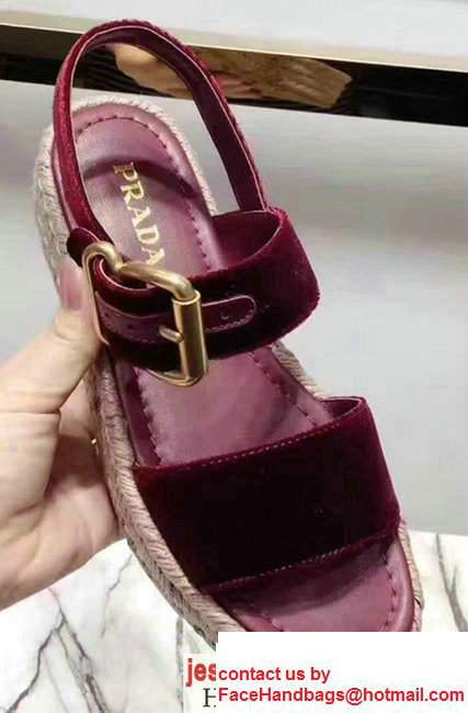 Prada 40mm Cord-covered Wedge HeelVelvet Scandal Burgundy 2017